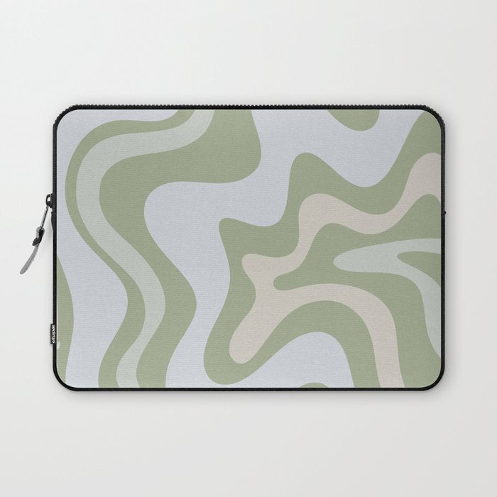 Liquid Swirl Contemporary Abstract Pattern in Light Sage Green Laptop Sleeve Gallery Image 1