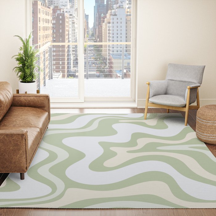 Liquid Swirl Contemporary Abstract Pattern in Light Sage Green Rug Gallery Image 4