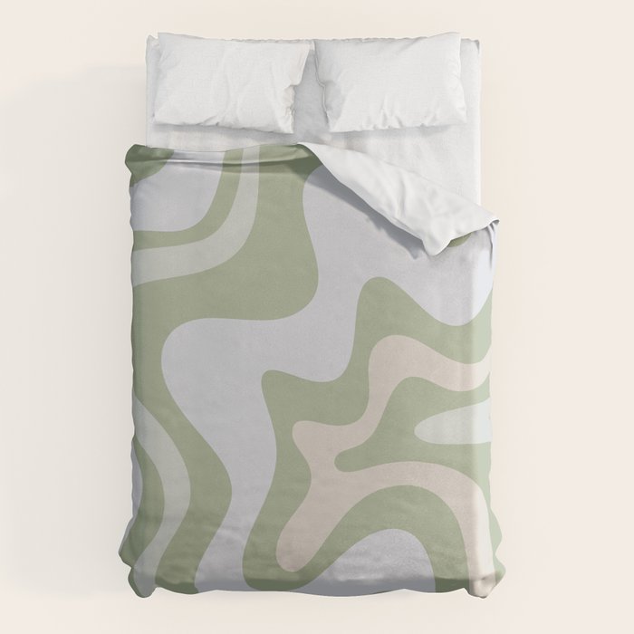 Liquid Swirl Contemporary Abstract Pattern in Light Sage Green Duvet Cover Gallery Image 1