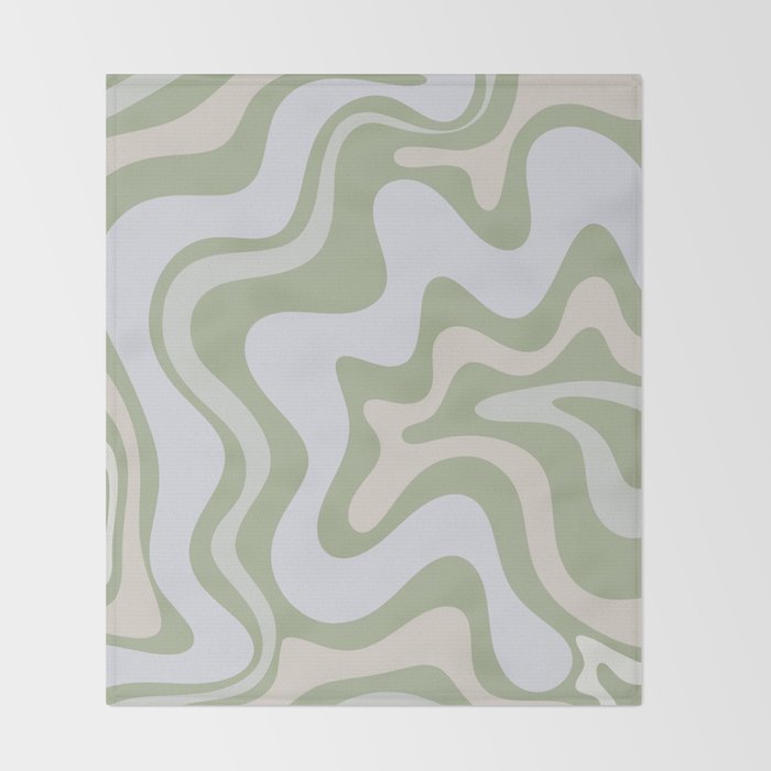 Liquid Swirl Contemporary Abstract Pattern in Light Sage Green Throw Blanket Gallery Image 2