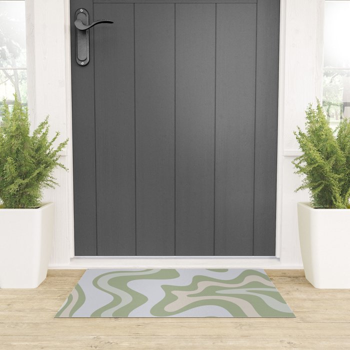 Liquid Swirl Contemporary Abstract Pattern in Light Sage Green Welcome Mat Gallery Image 3