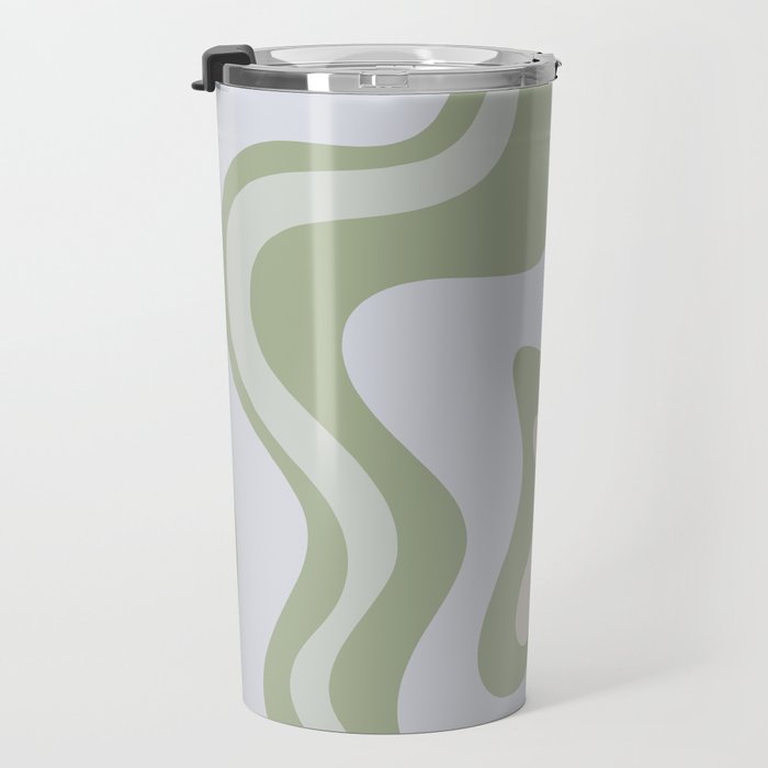 Liquid Swirl Contemporary Abstract Pattern in Light Sage Green Travel Mug Gallery Image 3