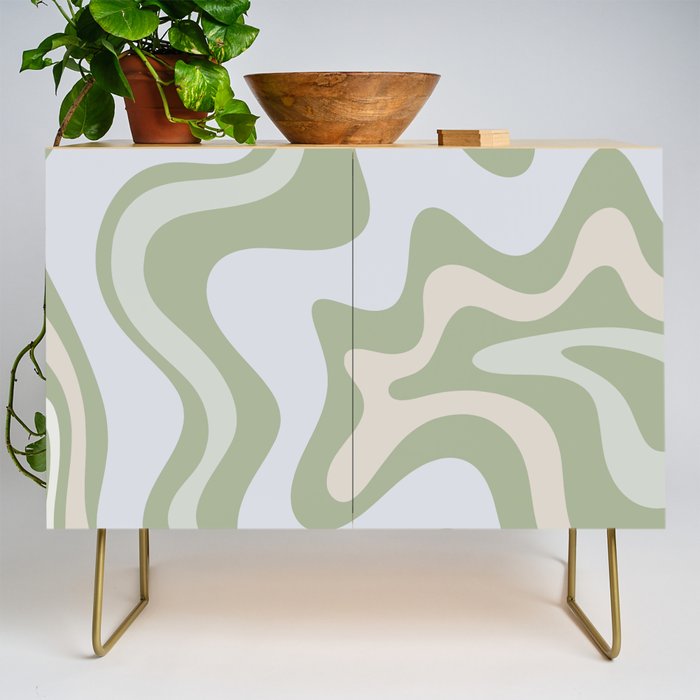 Liquid Swirl Contemporary Abstract Pattern in Light Sage Green Credenza Gallery Image 1