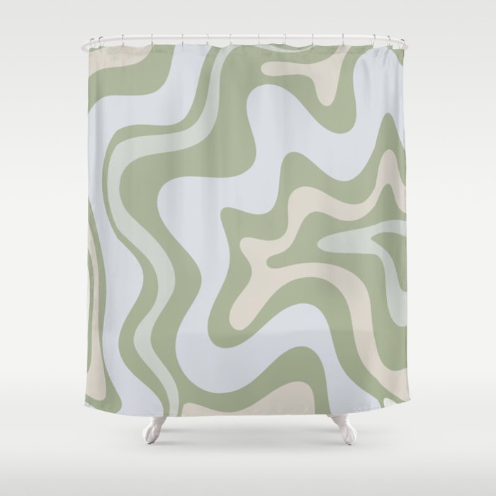 Liquid Swirl Contemporary Abstract Pattern in Light Sage Green Shower Curtain Gallery Image 1