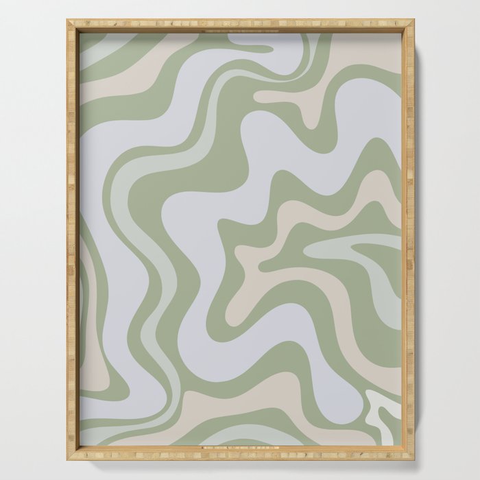 Liquid Swirl Contemporary Abstract Pattern in Light Sage Green Serving Tray Gallery Image 1