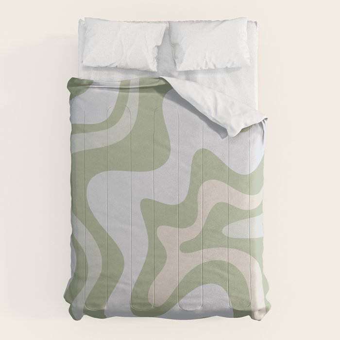 Liquid Swirl Contemporary Abstract Pattern in Light Sage Green Comforter Gallery Image 6