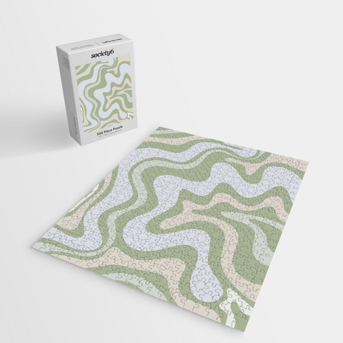Liquid Swirl Contemporary Abstract Pattern in Light Sage Green Jigsaw Puzzle Gallery Image 2