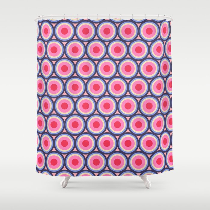 Geometric Mid Century Modern Pattern - Pink background  Shower Curtain Gallery Image 1