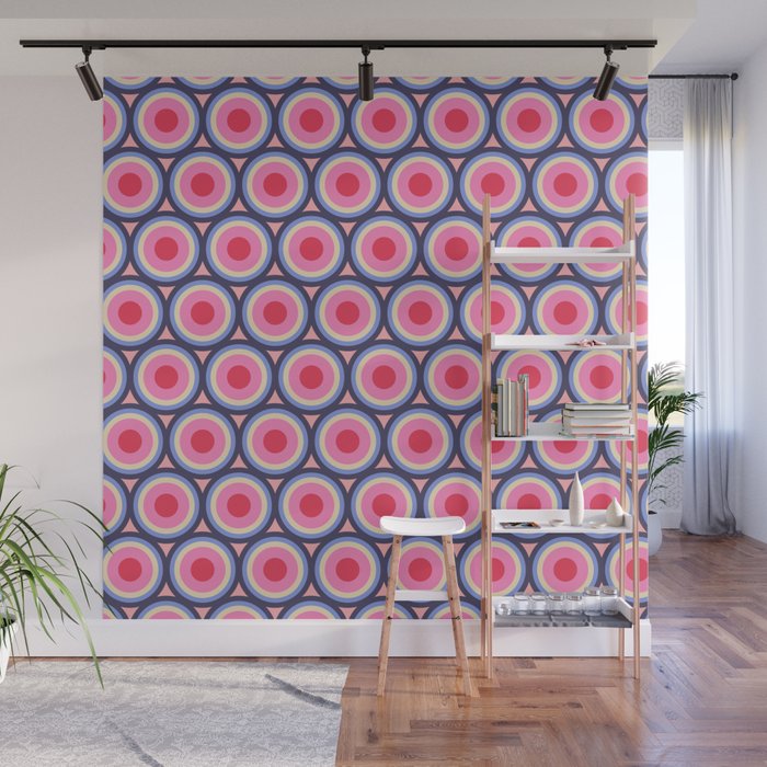 Geometric Mid Century Modern Pattern - Pink background  Wall Mural Gallery Image 1