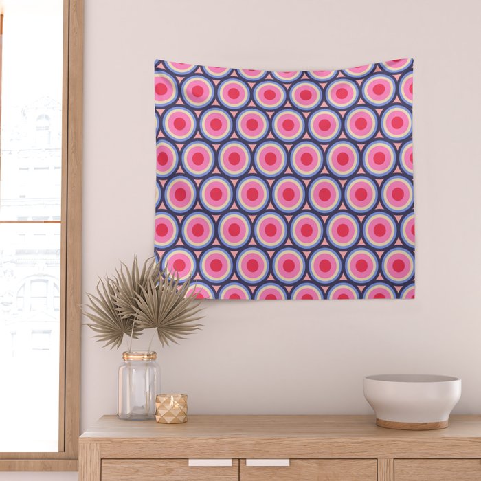 Geometric Mid Century Modern Pattern - Pink background  Wall Tapestry Gallery Image 2
