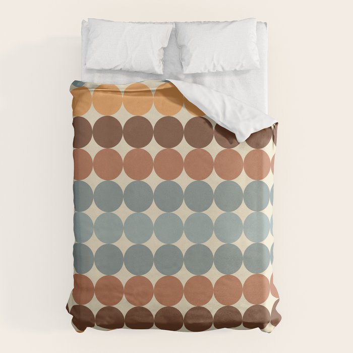 Dotty Stripes Retro Dot Pattern Muted Slate Blue Brown Orange Cream Beige Duvet Cover Gallery Image 6