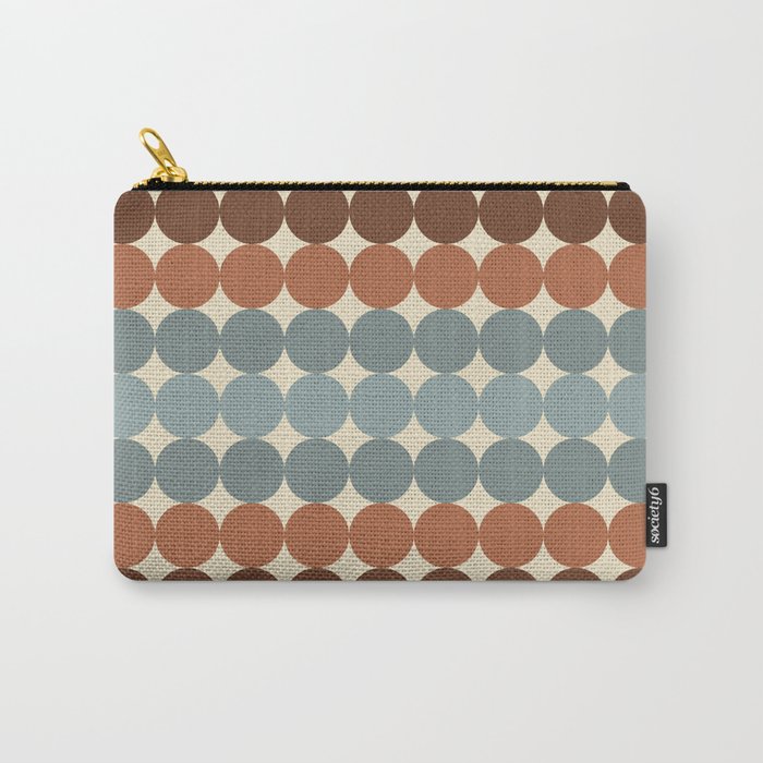 Dotty Stripes Retro Dot Pattern Muted Slate Blue Brown Orange Cream Beige Carry All Pouch Gallery Image 1