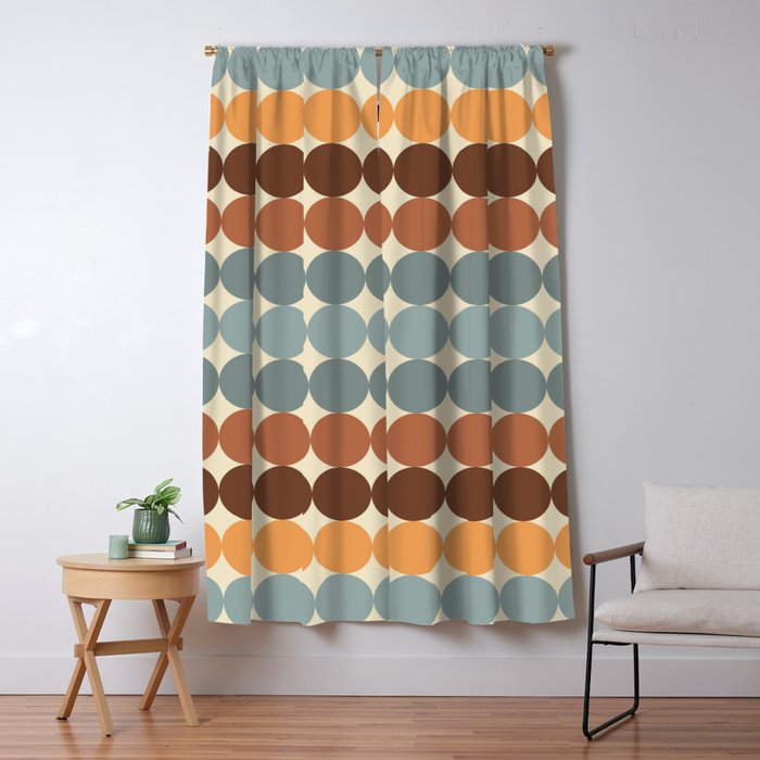Dotty Stripes Retro Dot Pattern Muted Slate Blue Brown Orange Cream Beige Window Curtain Gallery Image 5