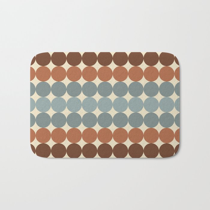 Dotty Stripes Retro Dot Pattern Muted Slate Blue Brown Orange Cream Beige Bath Mat Gallery Image 1