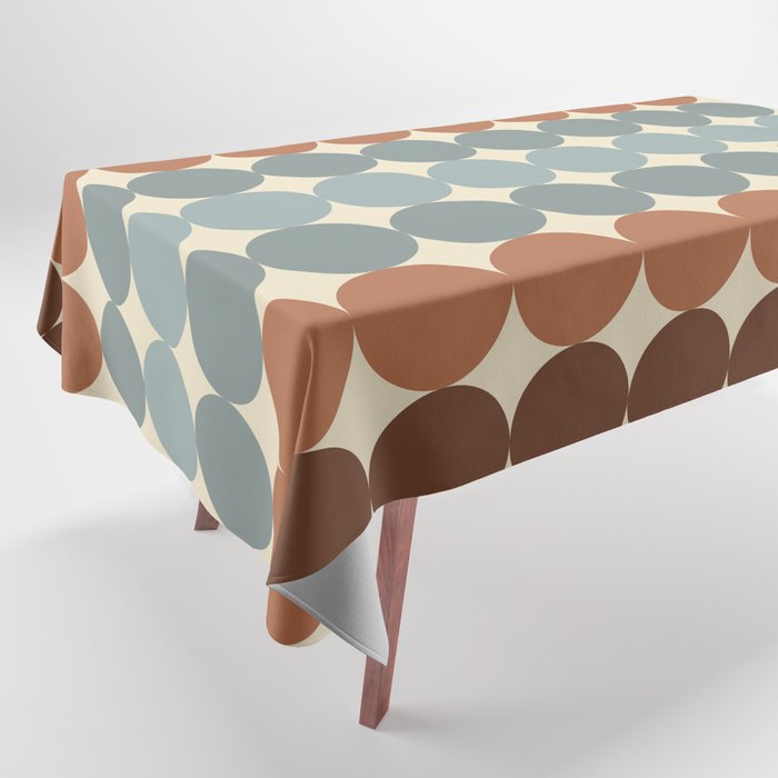 Dotty Stripes Retro Dot Pattern Muted Slate Blue Brown Orange Cream Beige Tablecloth Gallery Image 1