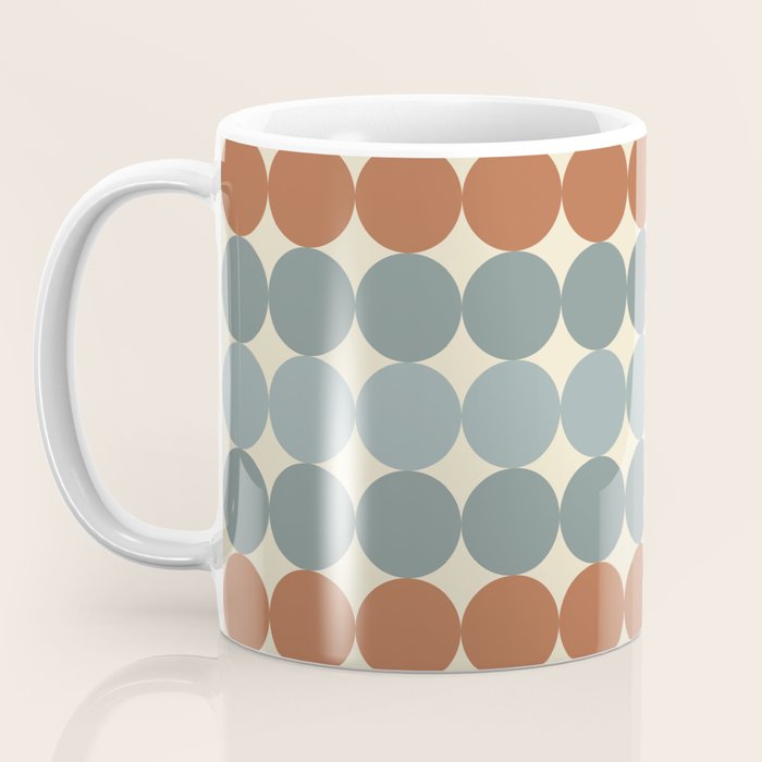 Dotty Stripes Retro Dot Pattern Muted Slate Blue Brown Orange Cream Beige Coffee Mug Gallery Image 3