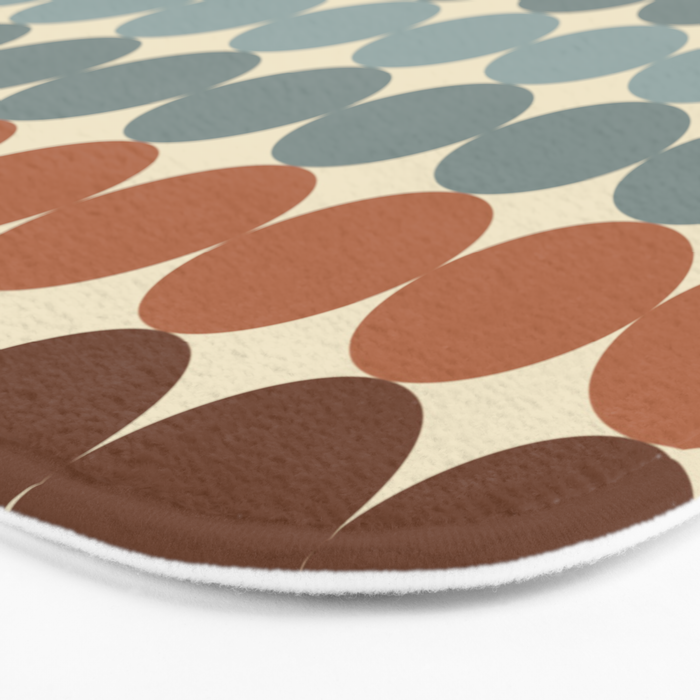 Dotty Stripes Retro Dot Pattern Muted Slate Blue Brown Orange Cream Beige Bath Mat Gallery Image 3