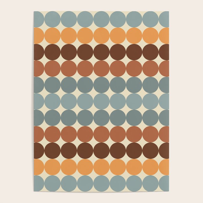 Dotty Stripes Retro Dot Pattern Muted Slate Blue Brown Orange Cream Beige Poster Gallery Image 4