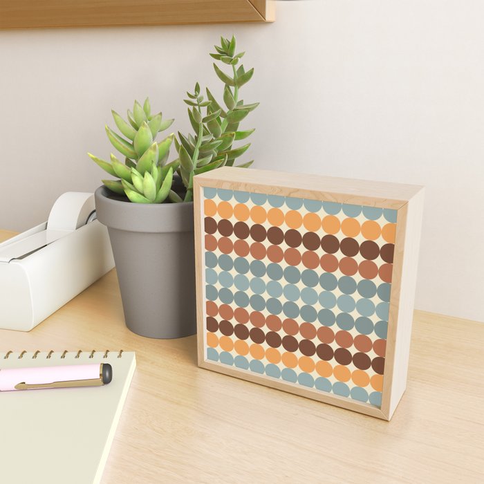 Dotty Stripes Retro Dot Pattern Muted Slate Blue Brown Orange Cream Beige Mini Art Print Gallery Image 2