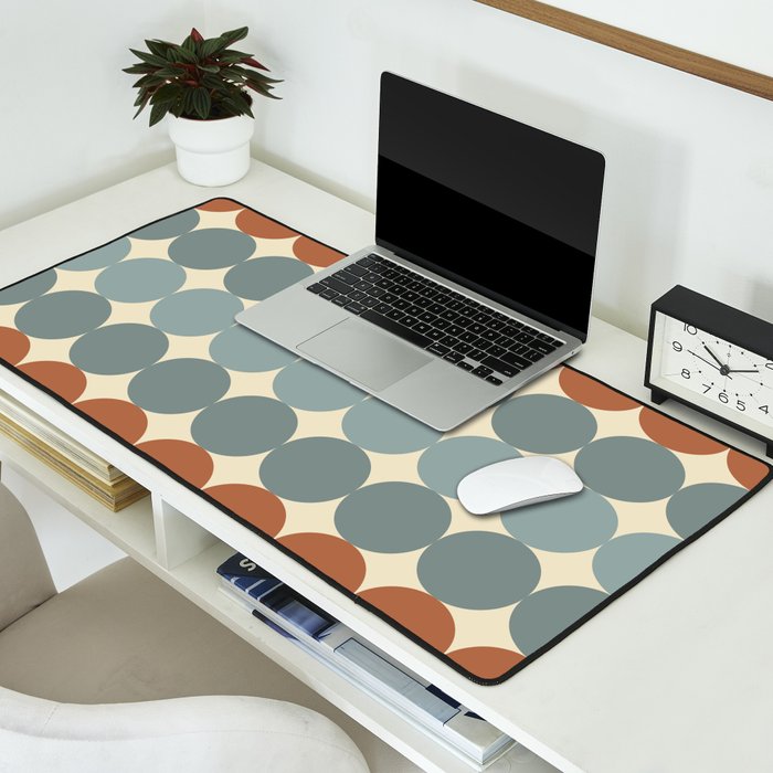 Dotty Stripes Retro Dot Pattern Muted Slate Blue Brown Orange Cream Beige Desk Mat Gallery Image 2