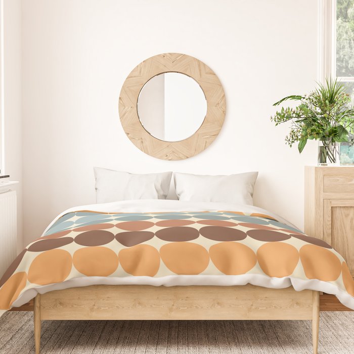 Dotty Stripes Retro Dot Pattern Muted Slate Blue Brown Orange Cream Beige Duvet Cover Gallery Image 3