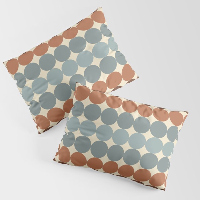 Dotty Stripes Retro Dot Pattern Muted Slate Blue Brown Orange Cream Beige Pillow Sham Gallery Image 3