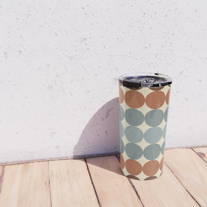 Dotty Stripes Retro Dot Pattern Muted Slate Blue Brown Orange Cream Beige Travel Mug Gallery Image 4