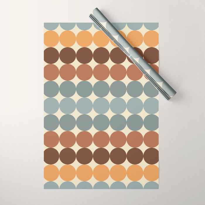 Dotty Stripes Retro Dot Pattern Muted Slate Blue Brown Orange Cream Beige Wrapping Paper Gallery Image 1