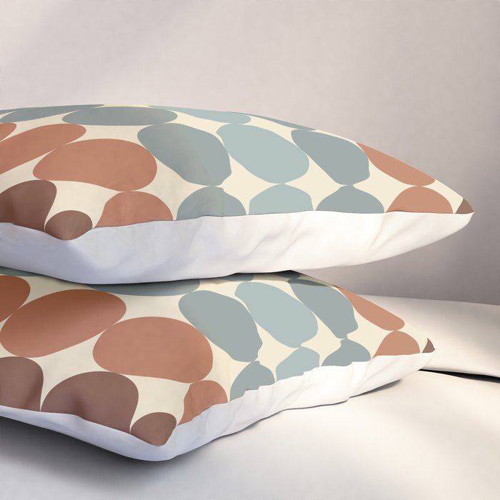 Dotty Stripes Retro Dot Pattern Muted Slate Blue Brown Orange Cream Beige Pillow Sham Gallery Image 3