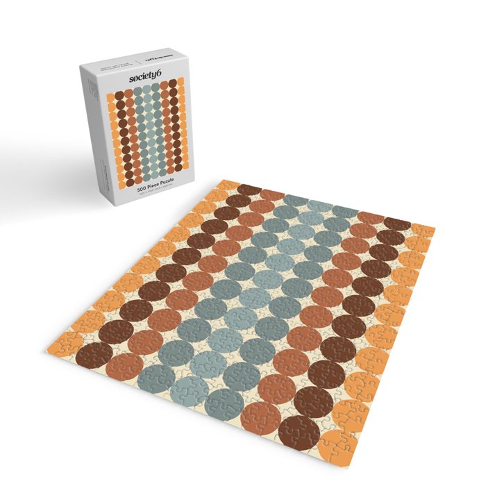 Dotty Stripes Retro Dot Pattern Muted Slate Blue Brown Orange Cream Beige Jigsaw Puzzle Gallery Image 2