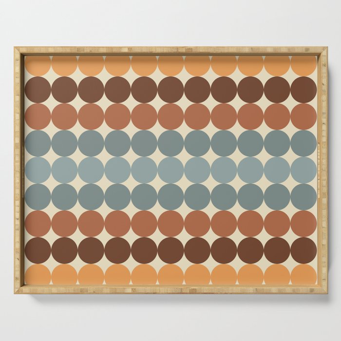Dotty Stripes Retro Dot Pattern Muted Slate Blue Brown Orange Cream Beige Serving Tray Gallery Image 1