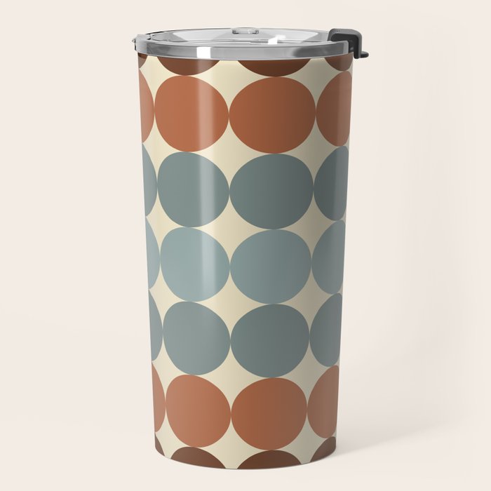 Dotty Stripes Retro Dot Pattern Muted Slate Blue Brown Orange Cream Beige Travel Mug Gallery Image 2