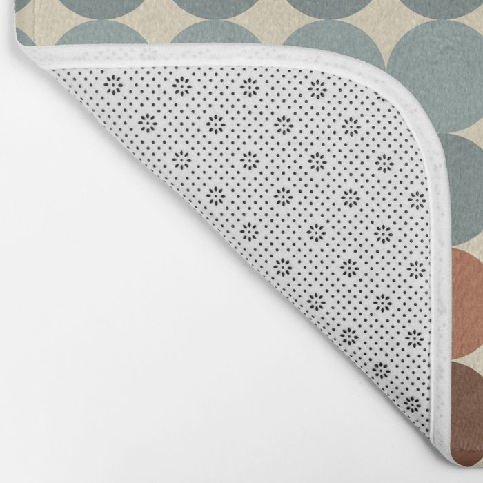 Dotty Stripes Retro Dot Pattern Muted Slate Blue Brown Orange Cream Beige Bath Mat Gallery Image 2