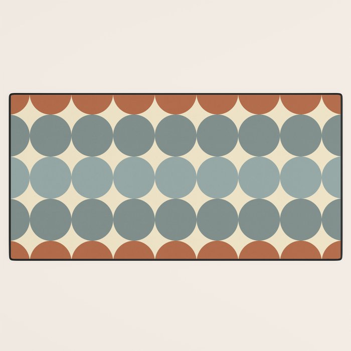 Dotty Stripes Retro Dot Pattern Muted Slate Blue Brown Orange Cream Beige Desk Mat Gallery Image 3