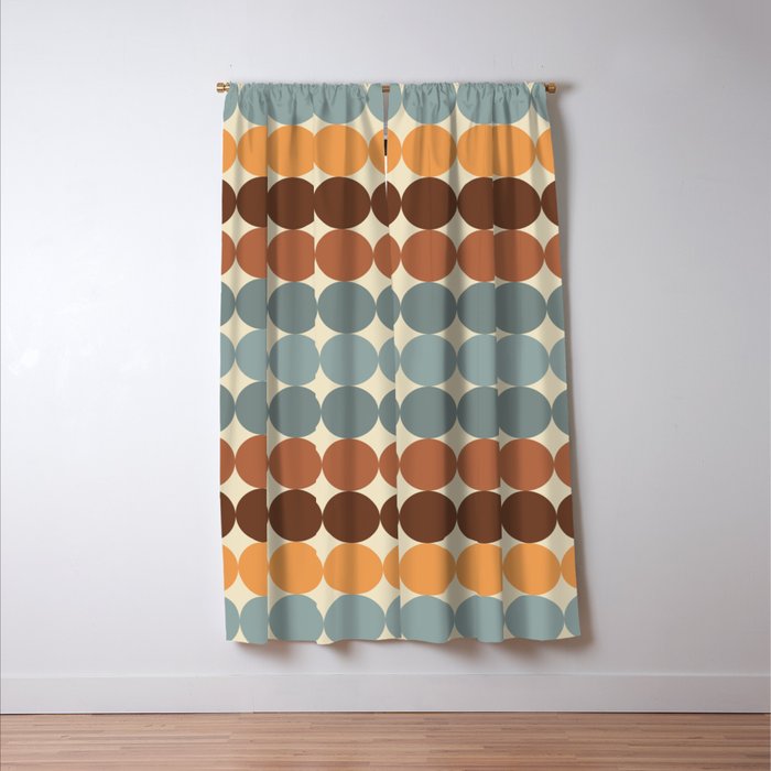 Dotty Stripes Retro Dot Pattern Muted Slate Blue Brown Orange Cream Beige Window Curtain Gallery Image 3