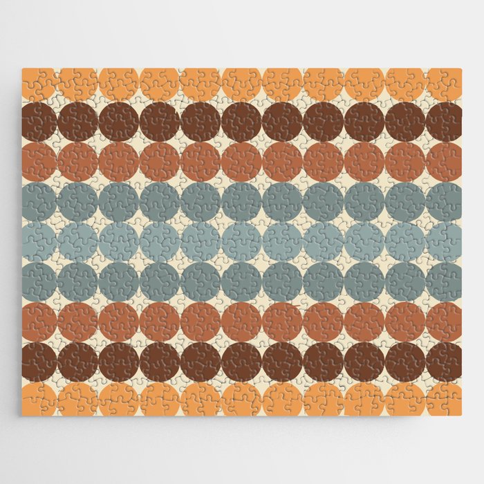 Dotty Stripes Retro Dot Pattern Muted Slate Blue Brown Orange Cream Beige Jigsaw Puzzle Gallery Image 1