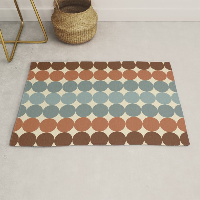 Dotty Stripes Retro Dot Pattern Muted Slate Blue Brown Orange Cream Beige Rug Gallery Image 1
