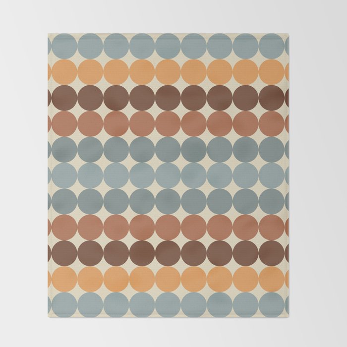 Dotty Stripes Retro Dot Pattern Muted Slate Blue Brown Orange Cream Beige Throw Blanket Gallery Image 2
