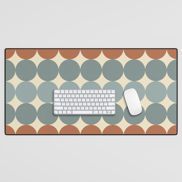 Dotty Stripes Retro Dot Pattern Muted Slate Blue Brown Orange Cream Beige Desk Mat Gallery Image 1