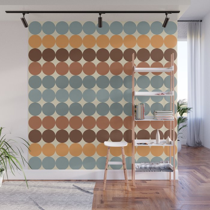 Dotty Stripes Retro Dot Pattern Muted Slate Blue Brown Orange Cream Beige Wall Mural Gallery Image 1