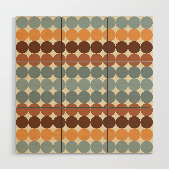 Dotty Stripes Retro Dot Pattern Muted Slate Blue Brown Orange Cream Beige Wood Wall Art Gallery Image 1