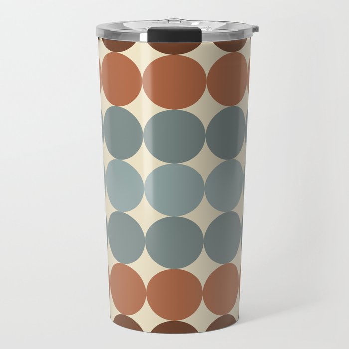 Dotty Stripes Retro Dot Pattern Muted Slate Blue Brown Orange Cream Beige Travel Mug Gallery Image 1