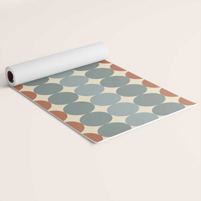 Dotty Stripes Retro Dot Pattern Muted Slate Blue Brown Orange Cream Beige Yoga Mat Gallery Image 2