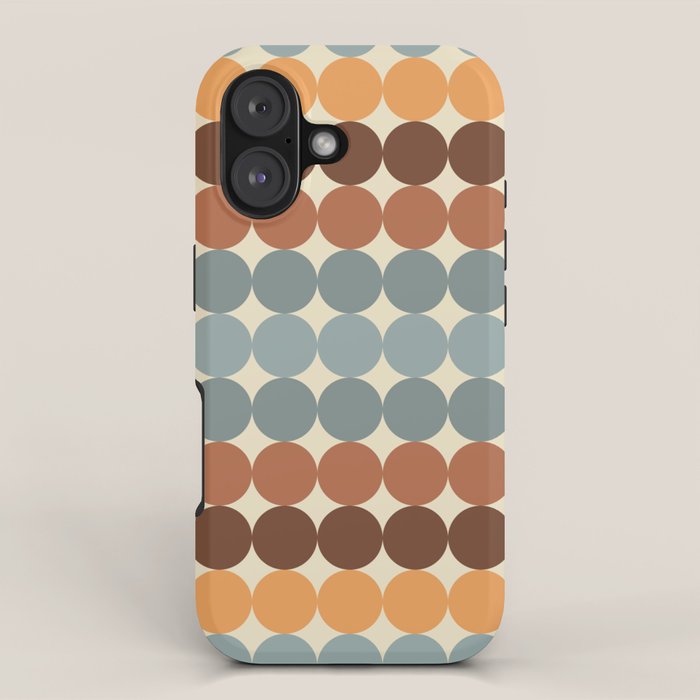 Dotty Stripes Retro Dot Pattern Muted Slate Blue Brown Orange Cream Beige iPhone Case Gallery Image 1