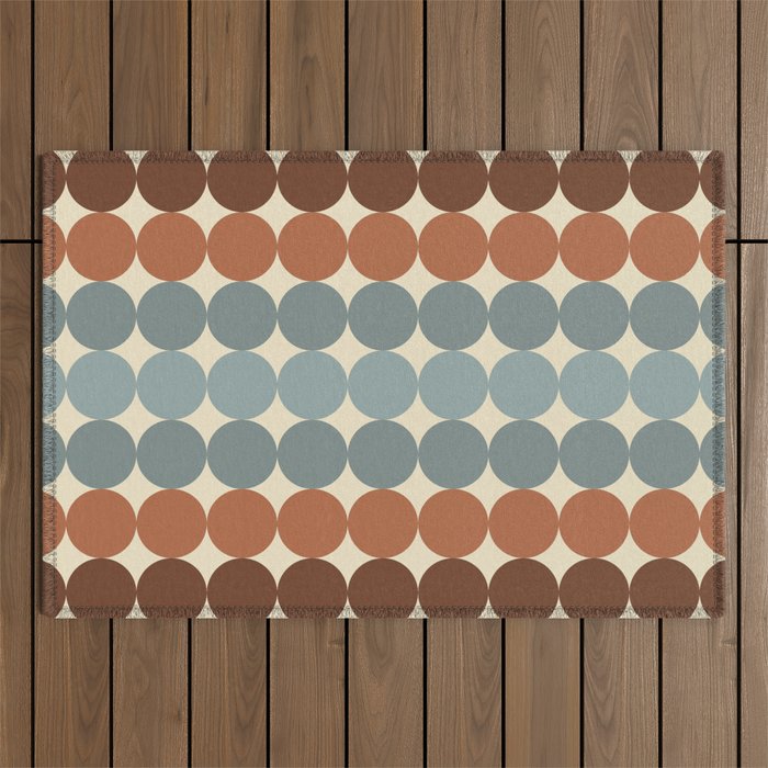 Dotty Stripes Retro Dot Pattern Muted Slate Blue Brown Orange Cream Beige Outdoor Rug Gallery Image 1