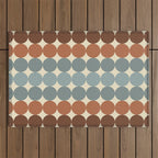 Dotty Stripes Retro Dot Pattern Muted Slate Blue Brown Orange Cream Beige Outdoor Rug Gallery Image 1