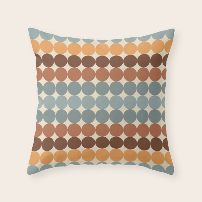 Dotty Stripes Retro Dot Pattern Muted Slate Blue Brown Orange Cream Beige Throw Pillow Gallery Image 6