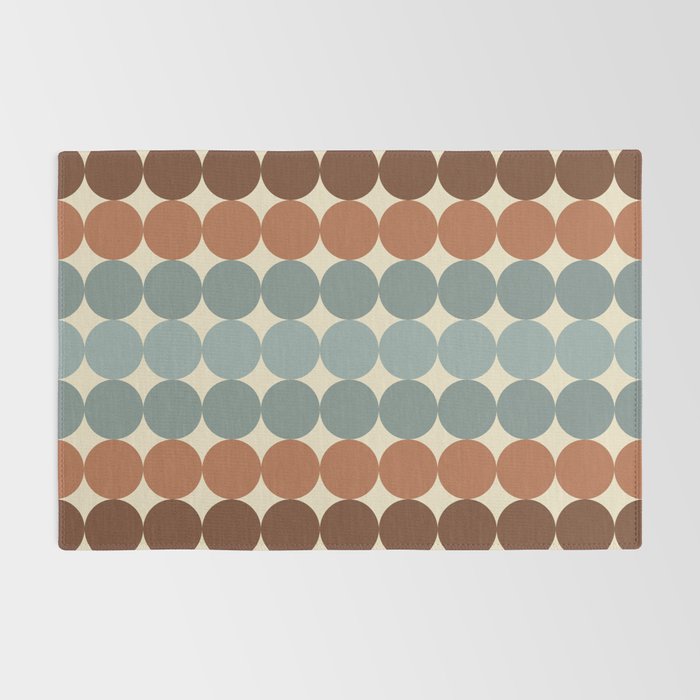 Dotty Stripes Retro Dot Pattern Muted Slate Blue Brown Orange Cream Beige Rug Gallery Image 2