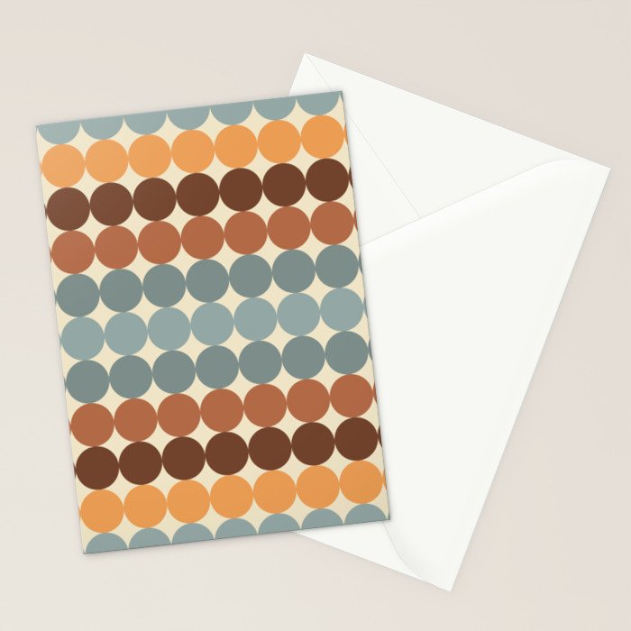 Dotty Stripes Retro Dot Pattern Muted Slate Blue Brown Orange Cream Beige Stationery Card Gallery Image 2