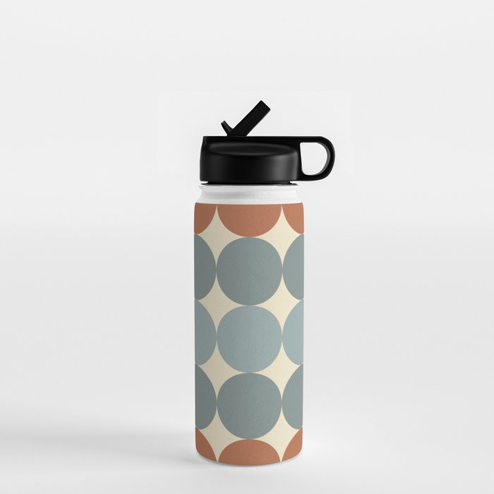 Dotty Stripes Retro Dot Pattern Muted Slate Blue Brown Orange Cream Beige Water Bottle Gallery Image 1